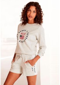 H.I.S. H.I.S Damen Sweatshirt, Gr. 44, grau, Interlock, Obermaterial: 90% Baumwolle, 10% Polyester, unifarben, Basic, Sweatshirts, mit Logodruck, Loungeanzug