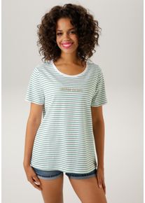 Aniston CASUAL Damen T-Shirt, grün, modisch, Gr. 36, gestreift, geringelt, Glitzerstreifen, Single Jersey, Obermaterial: 100% Baumwolle, Shirts, im