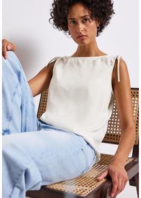 Street One Damen Blusentop, weiß, casual, Gr. 44, unifarben, Web, Obermaterial: 65% Polyester, 35% Viskose, Blusen, im Crinkle-Look, mit
