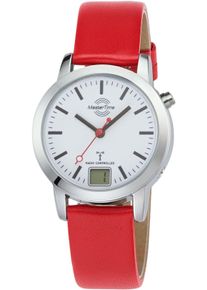 MASTER TIME Damen Funkuhrrot, Armbanduhren, Quarzuhr, Armbanduhr, Damenuhr, Lederarmband, analog, digital