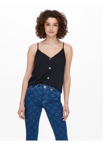 Only Damen Trägertop "ONLNELLY LIFE BUTTON SINGLET SOLID NOOS", schwarz, modisch, Gr. 38, unifarben, Web, Obermaterial: 100% Viskose, Tops