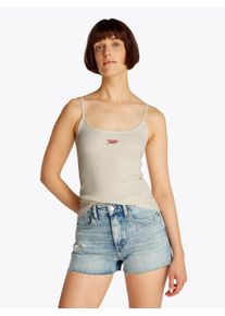 Tommy Jeans Damen Spaghettitop "TJW SCRIPT STRAPPY TOP", weiß, Basic, Gr. XS, unifarben, Single Jersey, Obermaterial: 95% Baumwolle, 5% Elasthan,