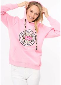 Zwillingsherz Damen Hoodie, rosa, modisch, Gr. L, unifarben, bedruckt, Sweatware, Obermaterial: 50% Baumwolle, 50% Polyester, Sweatshirts, mit "Wild
