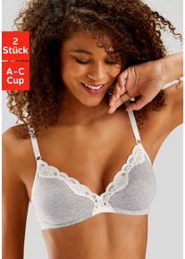 Petite Fleur Damen Bralette-BH, Gr. 70, grau, Spitze, Obermaterial: 90% Baumwolle, 5% Elasthan, 5% Polyamid, klassisch, BHs, ohne Bügel aus Baumwolle