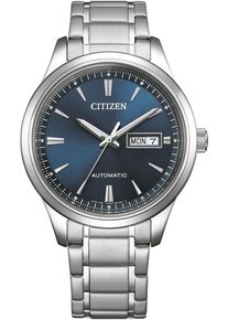 Citizen Herren Automatikuhr "NY4058-79XC"silberfarben, dunkelblau, Armbanduhren, Armbanduhr, Herrenuhr, Mechanische Uhr, Lederarmband, analog, Tag