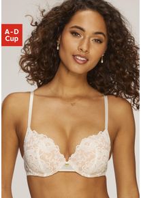 JETTE Damen Push-up-BH, Gr. 80, beige, Spitze, Obermaterial: 90% Polyamid, 10% Elasthan, feminin, BHs, aus floraler Spitze, Dessous