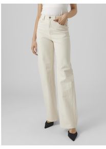 Véro Moda VERO MODA Damen Straight-Jeans "VMTESSA HR WIDE STR JEANS ECRU GA", beige, modisch, Gr. 26, unifarben, Denim/Jeans, Obermaterial: 99% Baumwolle, 1%
