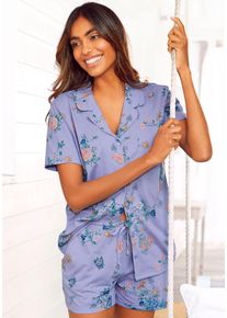 Vivance Dreams Damen Shorty, Gr. 36, lila, Single Jersey, Obermaterial: 60% Baumwolle, 40% Polyester, geblümt, feminin, Homewear-Sets, mit Allover