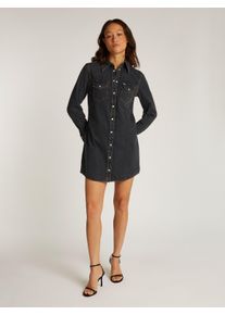 Tommy Jeans Damen Jeanskleid "RGLR WESTERN DRESS WASHED BLACK", schwarz, casual, Gr. M, unifarben, Denim/Jeans, Obermaterial: 100% Baumwolle,