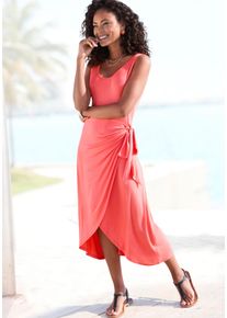 Lascana Damen Strandkleid, orange, casual, Gr. 38, unifarben, Jersey, Obermaterial: 95% Viskose, 5% Elasthan, Kleider, mit Rock in Wickeloptik,