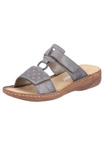 Rieker Damen Pantolette, Gr. 40, grau, Lederimitat, metallic, casual, Schuhe, Sommerschuh, Schlappen, Urlaubschuh, Klettschuh mit Perforation