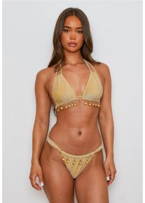 MODA MINX Damen Bikini-Hose "Lumiere Droplet", gold, Gr. L, unifarben, 85% Polyester, 8% Elasthan, 7% Metall, Badehosen, mit wunderschönen Anhängern