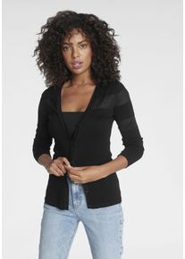 Melrose Damen Strickjacke, schwarz, feminin, Gr. 38, Mesh, leicht durchscheinend, gestreift, Feinstrick, Obermaterial: 75% Viskose, 25% Polyamid,