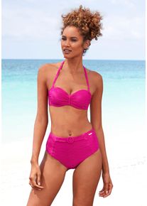 Sunseeker Damen Highwaist-Bikini-Hose "Loretta", pink, Gr. 38, unifarben, Strukturmuster, Polyamid, Badehosen, mit Ziergürtel