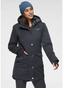 Kangaroos Damen Langjacke, blau, casual, Gr. 38, unifarben mit Farbeinsatz, kontrastfarbene Details, gepunktet, Web, Obermaterial: 100% Polyester.