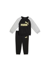Puma Kinder Trainingsanzug "MINICATS ESS RAGLAN CREW SET FL INF"Puma schwarz, gold moon, sportlich, Gr. 80, unifarben, Fleece, Obermaterial: 68%