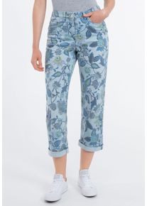Recover Pants Damen 5-Pocket-Jeans "ANTONIA", blau, casual, Gr. 52, geblümt, 92% Baumwolle;6% Elastomultiester;2% Elasthan, Jeans, mit Blumendruck