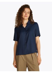 Tommy Hilfiger Damen Kurzarmshirt "SOFT VISCOSE S/S SHIRT", blau, klassisch, Gr. 38, unifarben, Web, Obermaterial: 100% Viskose, Shirts, in Unifarbe,
