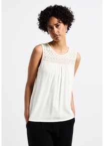 Street One Damen Shirttop, weiß, casual, Gr. 38, unifarben, Ajourstrickmuster, Jersey, Obermaterial: 95% Viskose, 5% Elasthan, Tops, mit Ajour Details