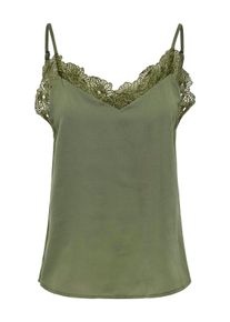 Only Damen Spaghettitop "ONLELLEY FR LACE SINGLET CS PTM", grün, modisch, Gr. S, unifarben, Jersey, Obermaterial: 98% Polyester, 2% Elasthan, Tops