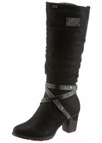 Rieker Damen Winterstiefel, Gr. 40, schwarz, Nubuklederimitat, kontrastfarbene Details, elegant, Schuhe, Blockabsatz, Rieker TEX-Membran, mit