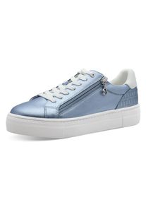 Tamaris Damen Plateausneaker, Gr. 38, blau, Lederimitat, metallic, unifarben, sportlich, Schuhe, Freizeitschuh, Halbschuh, Schnürschuh mit