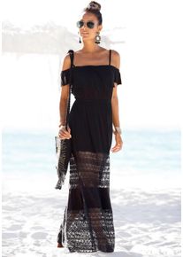 Lascana Damen Maxikleid, schwarz, modisch, Gr. 38, Jersey, Obermaterial: 95% Viskose, 5% Elasthan. Spitze: 70% Baumwolle, 30% Polyamid, Kleider, mit