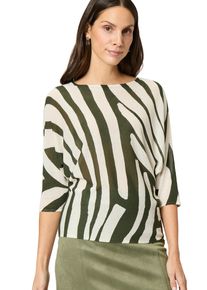 Zero Damen Strickpullover "Zero Oversized-Strickpullover mit Print"patch khakicream, casual, Gr. 40, Strick, Obermaterial: 89% Viskose, 11% Polyamid.