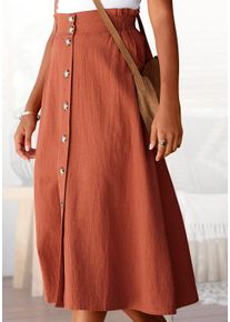 Lascana Damen Sommerrock, rot, modisch, Gr. 36, unifarben, Web, Obermaterial: 58% Viskose, 28% Baumwolle, 14% Leinen, Röcke, in Midilänge aus