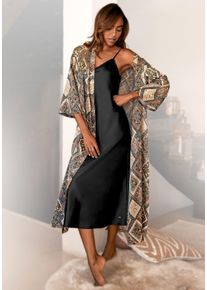 Lascana Damen Kimono, Gr. 36, gold, Satin, gemustert, Hausmäntel