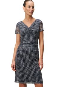 Zero Damen Druckkleid "Zero Mesh-Kleid mit Wasserfallausschnitt"blaucream, casual, Gr. 42, durchscheinend, Stoff, Obermaterial: 95% Polyester, 5%