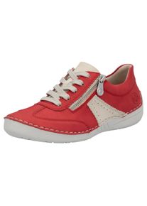Rieker Damen Sneaker, Gr. 41, rot, Lederimitat, kontrastfarbene Details, sportlich, Schuhe, Halbschuh, Freizeitschuh, Schnürschuh mit Reißverschluss