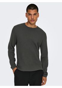 Only & Sons ONLY & SONS Herren Strickpullover "ONSERIC REG 12 STRUC CREW KNIT", grau, casual, Gr. L, unifarben, Strick, Obermaterial: 100% Baumwolle, Pullover