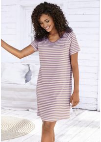 Vivance Dreams Damen Sleepshirt, Gr. 36, lila, Single Jersey, Obermaterial: 100% Baumwolle, gestreift, bestickt, bedruckt, casual, Kleider