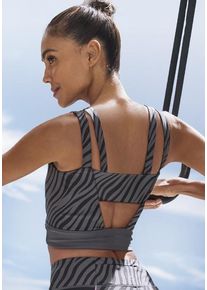 active by Lascana LASCANA ACTIVE Crop-Top schwarz Gr. XS (32/34) für Damen. Rückenausschnitt und Logodruck. Figurbetont