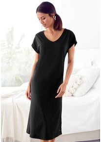 Lascana Nachthemd schwarz Gr. 32/34 für Damen. Mit V-Ausschnitt. Bequem. Nachhaltig.