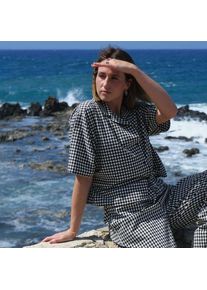 LANDS' END Gingham-Bluse mit kurzen &Auml;rmeln, Damen,  Schwarz, Baumwolle/Polyester/Polyester-Mischung, by Lands' End