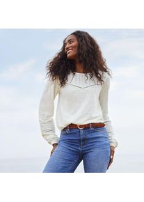 LANDS' END Flammgarn-Shirt mit Biesen-Verzierung, Damen,  Wei&szlig;, Baumwolle, by Lands' End