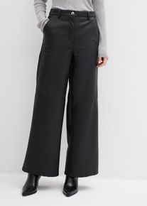 bonprix Lederimitat-Hose, schwarz, Gr.48, Ausgestellte Lederimitat-Hose mit farblich passenden Steppn&auml;hten auf Knieh&ouml;heLederimitat
