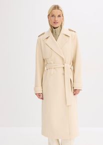 bonprix Trenchcoat in Wolloptik, beige, Gr.46, Mantel mit Bindeband und einer Passe vorne