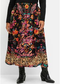 sheego loves miss goodlife sheego Große Größen Maxirock mit floralem Print, aus Viskose-Satin, schwarz-bunt, Größe 54 - Damen