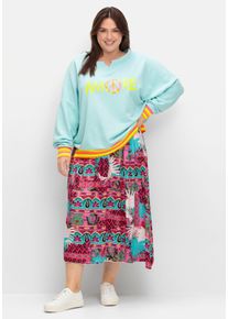 sheego loves miss goodlife sheego Gro&szlig;e Gr&ouml;&szlig;en Sweatshirt mit Statementprint und Ringelb&uuml;ndchen, hellblau-bedruckt, Gr&ouml;&szlig;e 56 - Damen