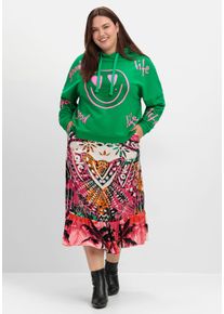 sheego loves miss goodlife sheego Gro&szlig;e Gr&ouml;&szlig;en Kapuzensweatshirt mit Smiley-Druck und Glitzersteinen, dunkelgr&uuml;n-bedruckt, Gr&ouml;&szlig;e 48 - Damen