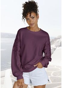 Vivance Sweatshirt violett Gr. 32/34 für Damen. Rundhals und Stickerei. Figurumspielend. Nachhaltig.