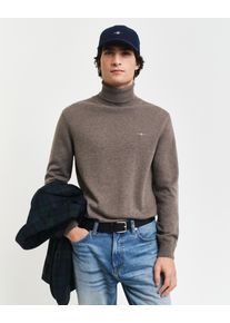 Strickpullover Gant "CTN/WO ROLLNECK", Herren, Gr. S, braun (schwarz hazelnut melange), Strick, Obermaterial: 70% Baumwolle, 30% Wolle, unifarben, regular fit normal, Rundhals, eingesetzt Rippstrickb&uuml;ndchen, Pullover Strickpullover, Mit Rundhalsausschnitt