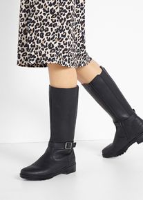 bonprix Stiefel, schwarz, Gr.36, Bequemer Weitschaftstiefel mit dekorativer Schnalle, aus Vegan