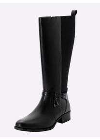 sheego Große Größen Weitschaftstiefel aus Leder, mit Zierband, schwarz, Größe 37 - Damen