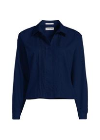 LANDS' END Kurze b&uuml;gelfreie Hemdbluse mit Biesen, Damen,  Blau, Baumwolle, by Lands' End