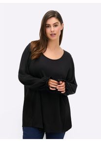 sheego Gro&szlig;e Gr&ouml;&szlig;en Sweatshirt mit Ballon&auml;rmeln und Rundhalsausschnitt, schwarz, Gr&ouml;&szlig;e 44/46 - Damen