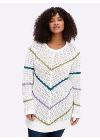 sheego Gro&szlig;e Gr&ouml;&szlig;en Ajourpullover mit Zopfmuster-Streifen, ecru-gemustert, Gr&ouml;&szlig;e 56/58 - Damen